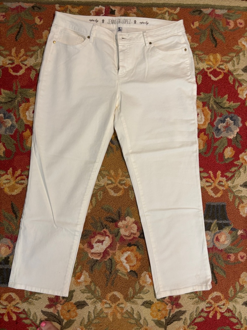 Jennifer Lopez Off White Cropped Straight-Leg Jeans